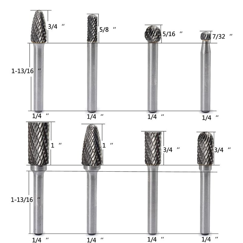 JESTUOUS Carbide Burr Set 8pcs 1/4 Inch Shank Diameter Double Cut Grinding Polishing Carving Tool Drill Bits for Die Grinder - Image 3